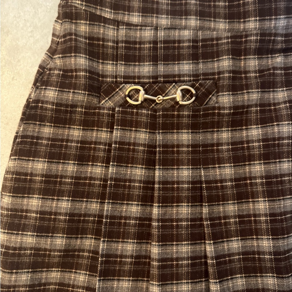 NWT Hunter - Pleated Horsebit Miniskirt Small $89 Brown Plaid Mini Skirt - Picture 3 of 10